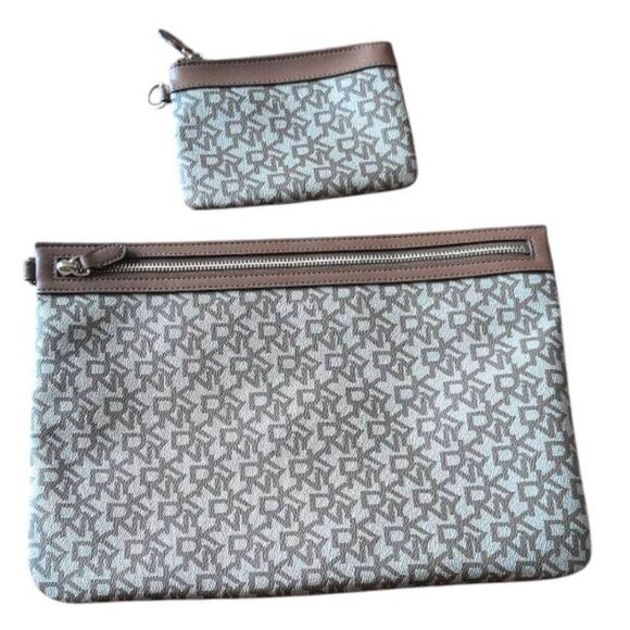 DKNY Cosmetic Bags Clutch/Wristlets Brown Travel Signature Pouch Set Zip Up Bags - Picture 1 of 4